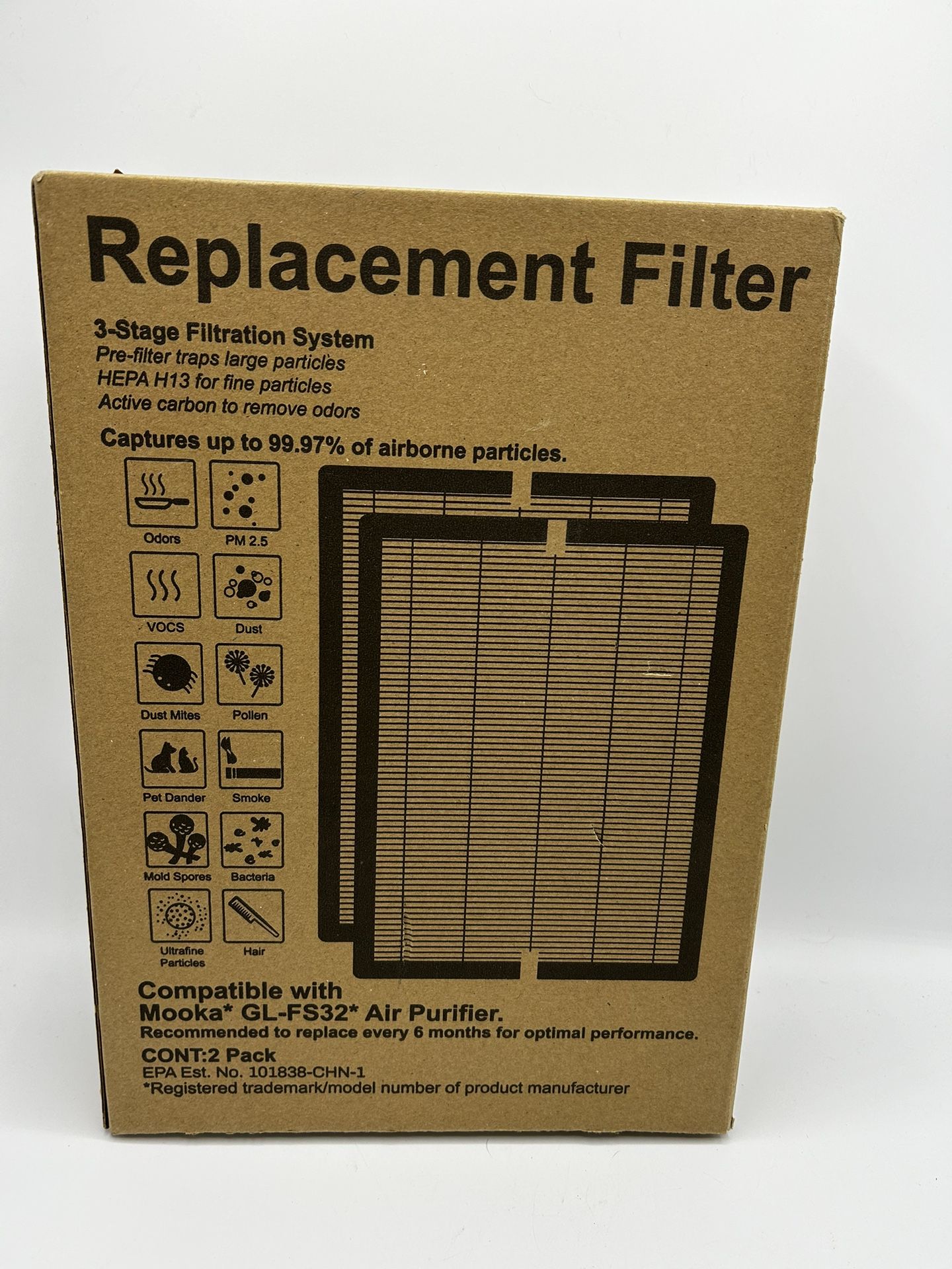 2Pcs 4-in-1 True HEPA Replacement Filter for GL-FS32 HEPA Air Purifier Smoke Pet