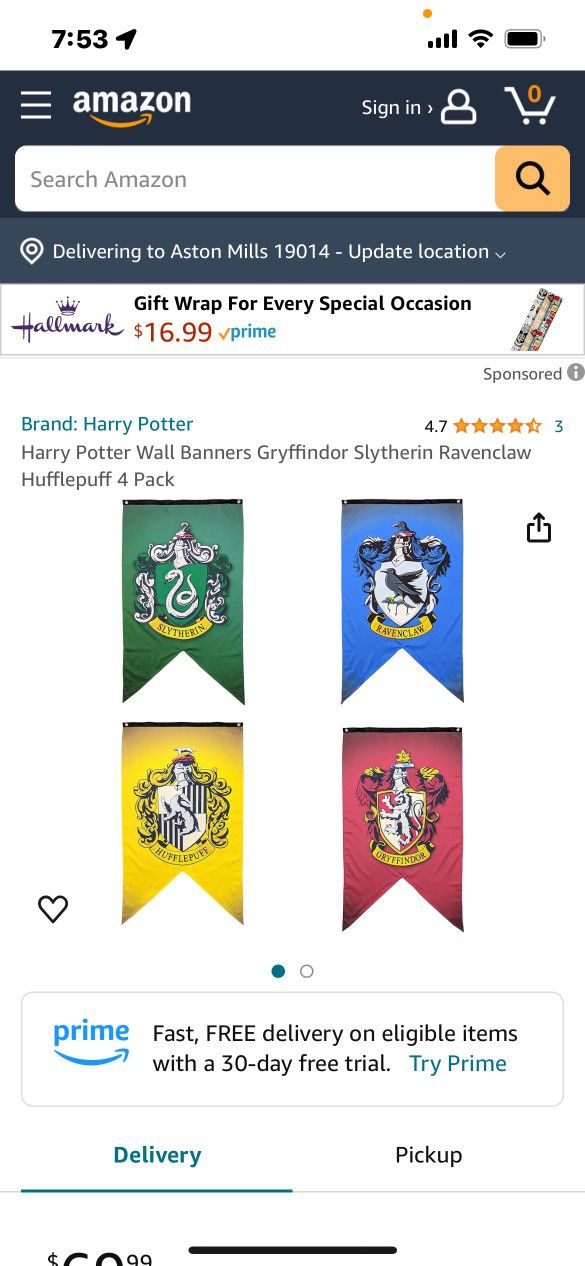 4 HARRY POTTER HOUSE FLAGS