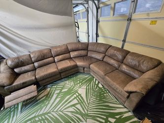 Large Brown Nubuck Leather sectional with Recliner - perfect for a Man Cave