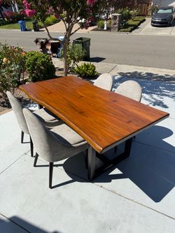 Solid Wood Top Metal Base Dining Table