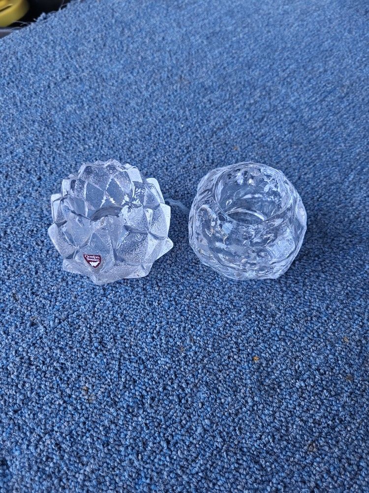 Orrefors Of Sweden Heavy Crystal Candle Holders