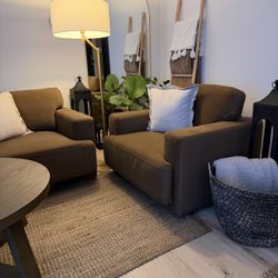 Two Brown Oversized Chairs 