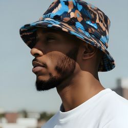 Kavu Men’s Unisex Port Falls Boonie Blue Brown Fleece Bucket Hat Sz OS