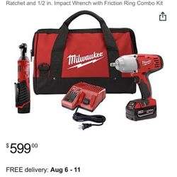 Milwaukee M18/M12 12/18-Volt Lithium-Ion Cordless 3/8 in. Ratchet and 1/2 in. Impact Wrench with Friction Ring Combo Kit. New!
