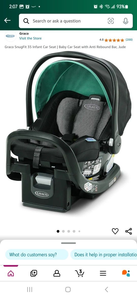 Graco Snug Fit 35 Infant Car Seat With Anti Rebound Bar (X2) Mockingbird Bird Car Seat Adapter (X2), Graco Car Seat Base (X2)