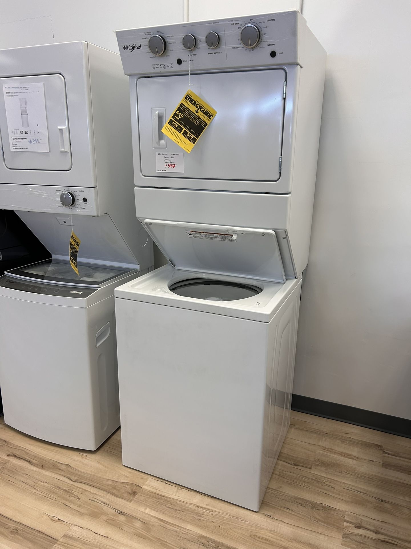 Whirlpool 3.5 cu. ft. Stacked Washer and Electric Dryer with 9-Wash Cycles and Auto Dry in White