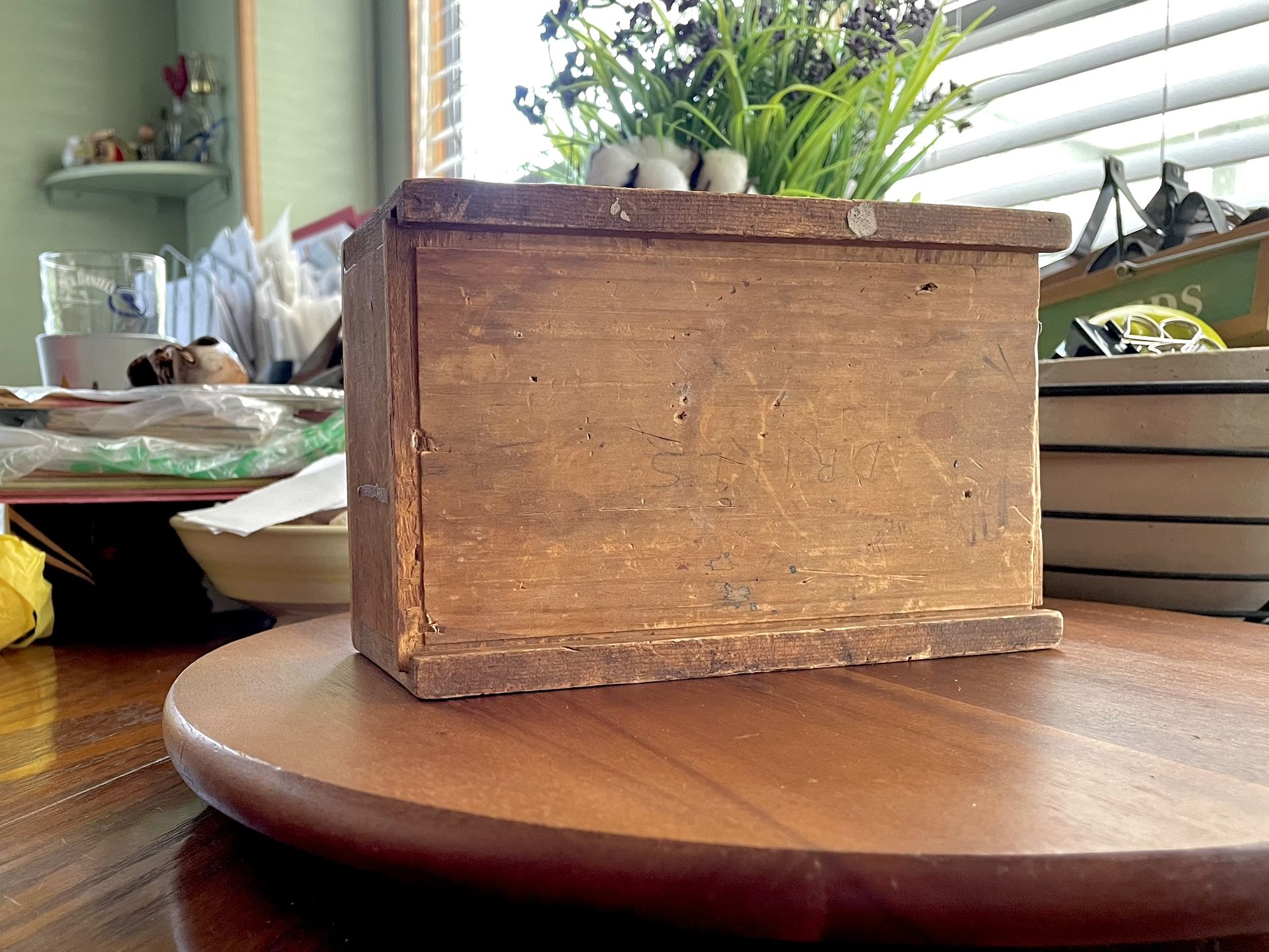**ANTIQUE** Wooden Candle Box - Sliding Lid - Hardwood - 8” x 5” x 3”