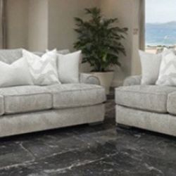 Brand New Grey Super Plush Sofa & Loveseat (Pillows Included)