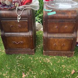 Antique Wooden Waterfall Bed Side Table/drawer Set