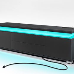 TV Stand with Power Outlet & LED Lights, Modern Entertainment Center for 32/43/50/55/65 Inchs TVs, TV Table, Universal Gaming LED TV Media Stand with 