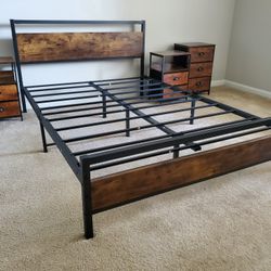 Full Size Bedframe, Nightstands, And Desk