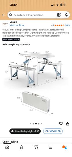 Folding picnic table with chairs
