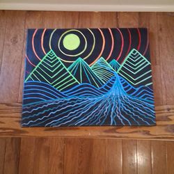 Pair of Acrylic Paintings 1 signed by artist Blacklight Neon Paint on Canvas set of 2