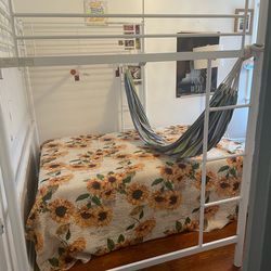 Full Size White Metal Loft Bed