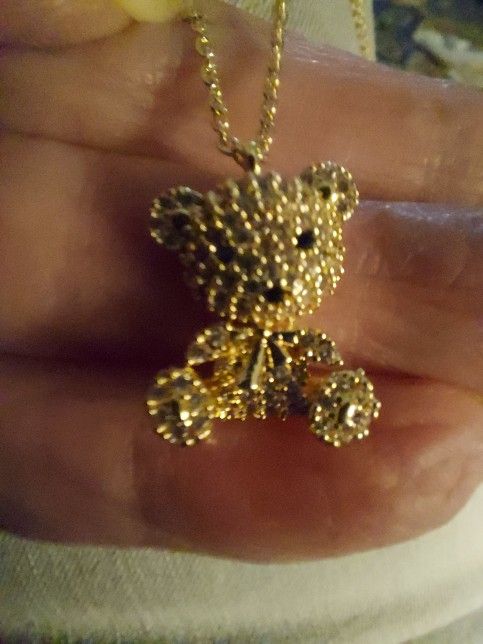 Cutest TEDDY BEAR PENDANT & Chain - Crystal  Pave.  Never Worn