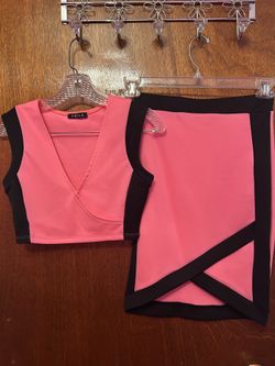 Hot Pink & Black Two-Piece Skirt Set