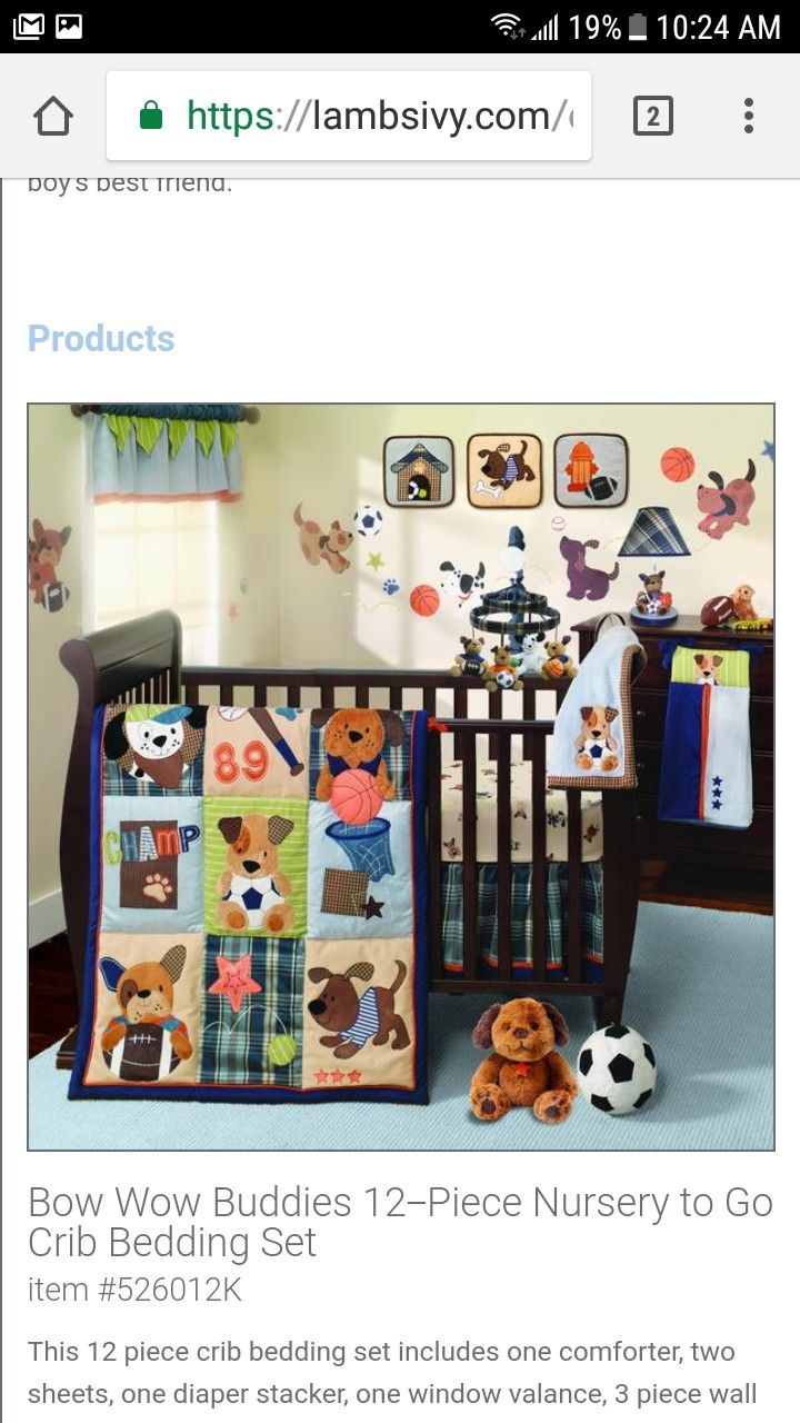 Bow wow buddies crib bedding and lamp