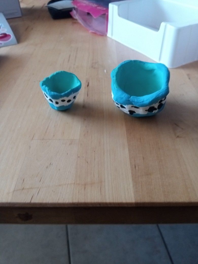 Modern Hand-Painted Coastal Clay Pot Set – Turquoise & Speckle
