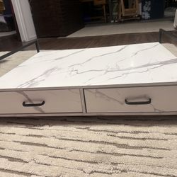Two Drawer Marble Pattern Storage Table, Under Bed Or Coat Closet 
