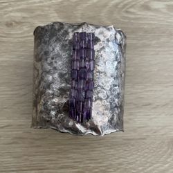 Vintage Silver Cuff Bracelet with Amethyst Beads