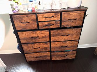 Rustic Brown Fabric Dresser with 9 Drawers