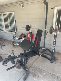 Home Gym Weight Bench, Squat Rack, Lat Pulldown & Weights Included
