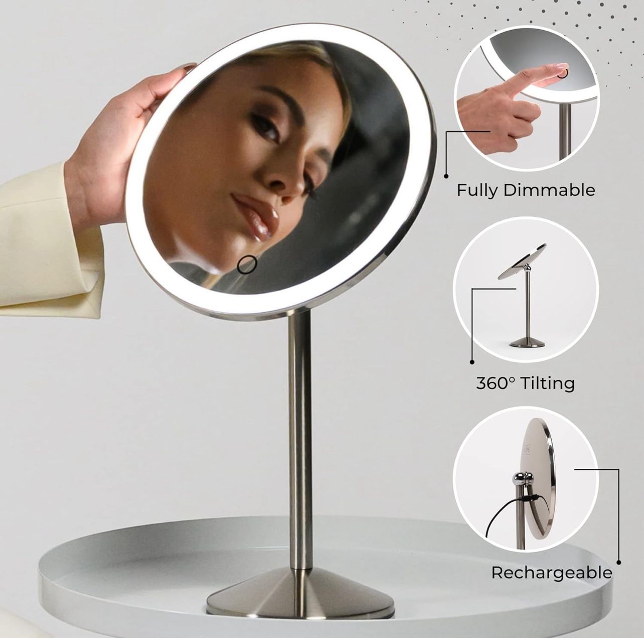 Cordless Bright LED Makeup Mirror with Lights and 5X Magnified