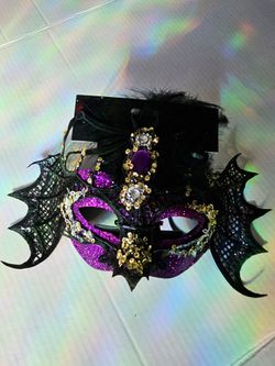 Purple Glitter Masquerade Mask with Feathers