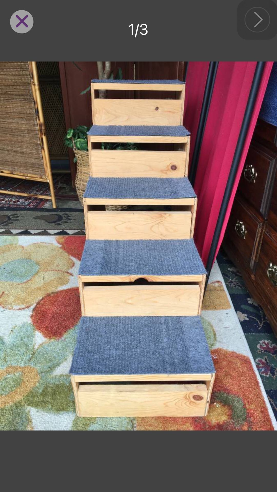 5-step wooden Stairs, sturdy - 28H x 38L x 13W 