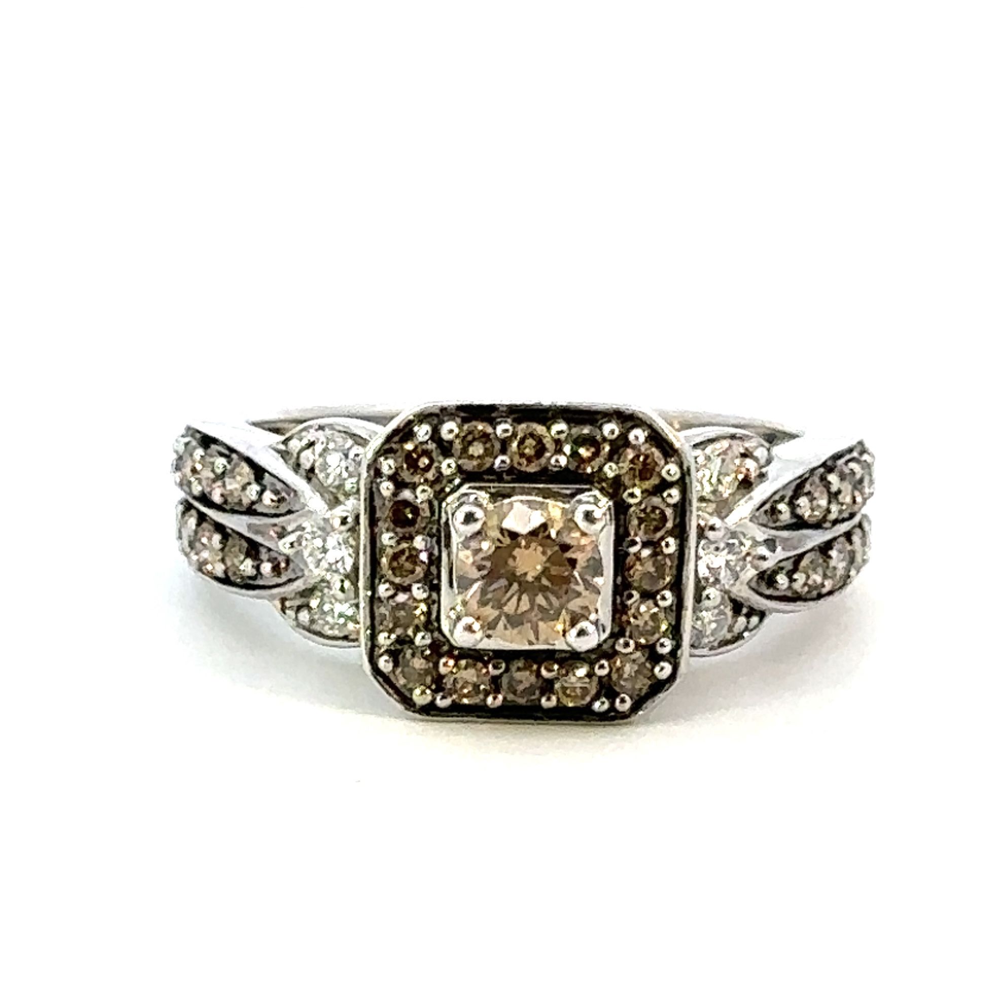 Woman’s Ladies 14k White Gold LeVian Ring With Chocolate And White Diamonds Size 7 GP3100388