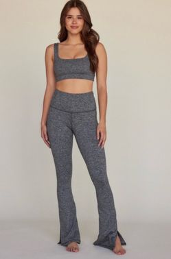 Strut This grey ribbed high rise flare leg loungewear pants, size S Made in USA