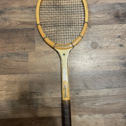 Spaulding Pancho Gonzalez Tennis Racket With All White Ash Bow Made In Belgium