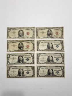 Antique Five & One Dollar Silver Certificates /  Old Banknotes