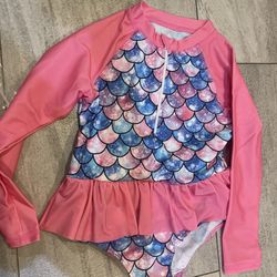 Kids Girls Swimsuit Long Sleeve One Piece Swimwear Zipper Bathing Suit UV Protection Rash Guard Swimming