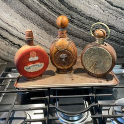 Leather Wrapped Glass Bottles Vintage Antique 