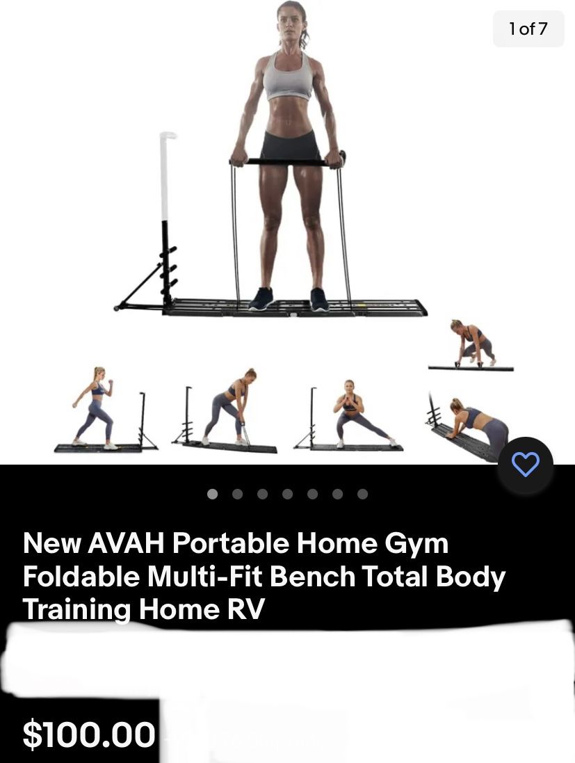 AVAH Portable Home Gym,Foldable Multi-Fit Bench Total Body Training Home Gym with Resistance Bands Bar and Push up Handles Muscle Build Exercise Equip