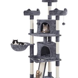 76"H Large Cat Tree, Multilevel Cat House Plush Cat Tower with 2 Condos & 8 Scratching Posts for Kittens