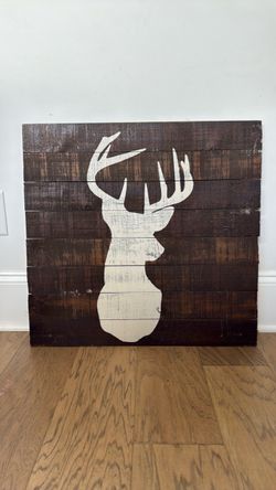 Large Rustic Wooden Deer Sign – 24” × 25”
