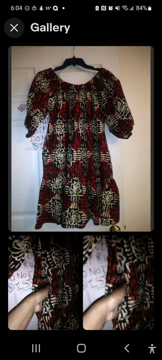 African Stars One Size (fits all) Black Red & White Dress Top off shoulder