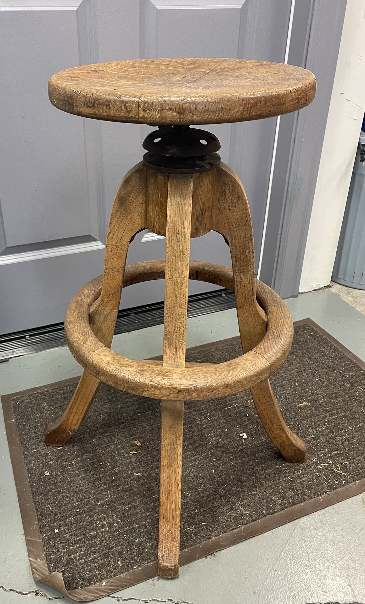 (PENDING) Vintage Heavy Wood Adjustable Swivel Drafting Stool