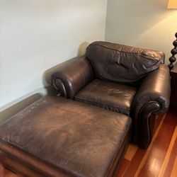 Restoration Hardware Leather Chair And Ottoman 