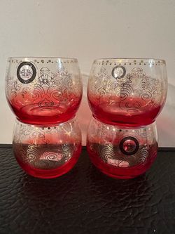 Red Gold Fitz And Floyd Cocktail Lowball Glasses Set Of 4 EST 1960