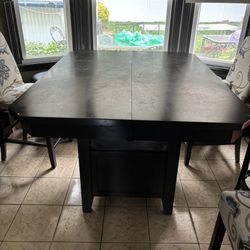 Gray Pub Height Storage Table, 4 Chairs & 2 Benches