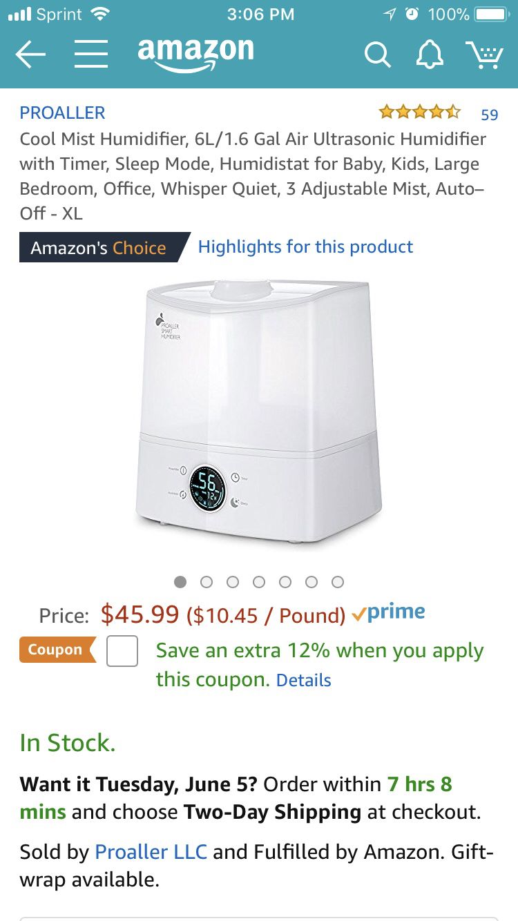 Humidifier (opened once) Perfect, Stylish, Easy to use