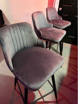 Grey velvet swivel barstool