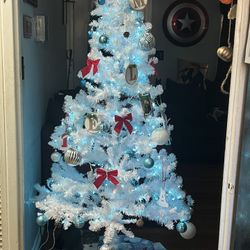 White Christmas Tree With Blue Pre Lit Lights 