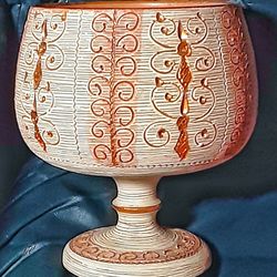 Fratelli Fancuilatti sgrafitto 1960's mid century modern Italian art pottery Chalice.  MADE IN ITALY 