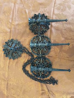 Ornate Cast Metal & plastic Wall Candle Sconce Set