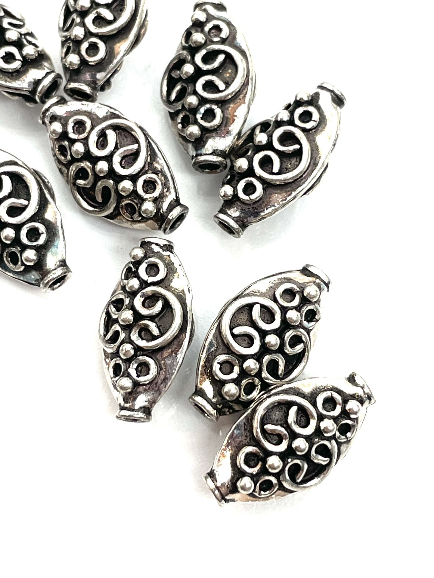 Pair Of Bali Sterling Scrollwork Beads