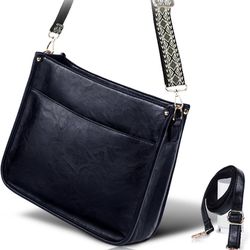 Vegan PU Leather Crossbody Bags for Women Trendy With 2 Adjustable Straps,Hobo Guitar Strap Cross Body Bag Purses for Women